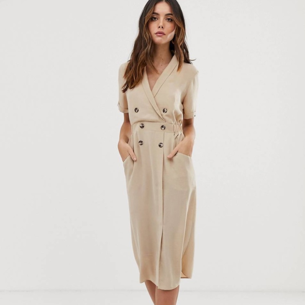 ASOS DESIGN tux midi dress in camel